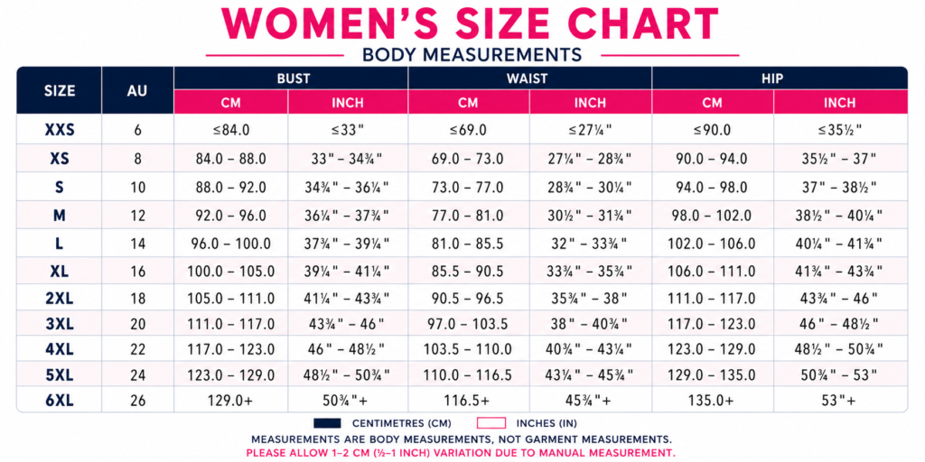 Womens's Size Chart