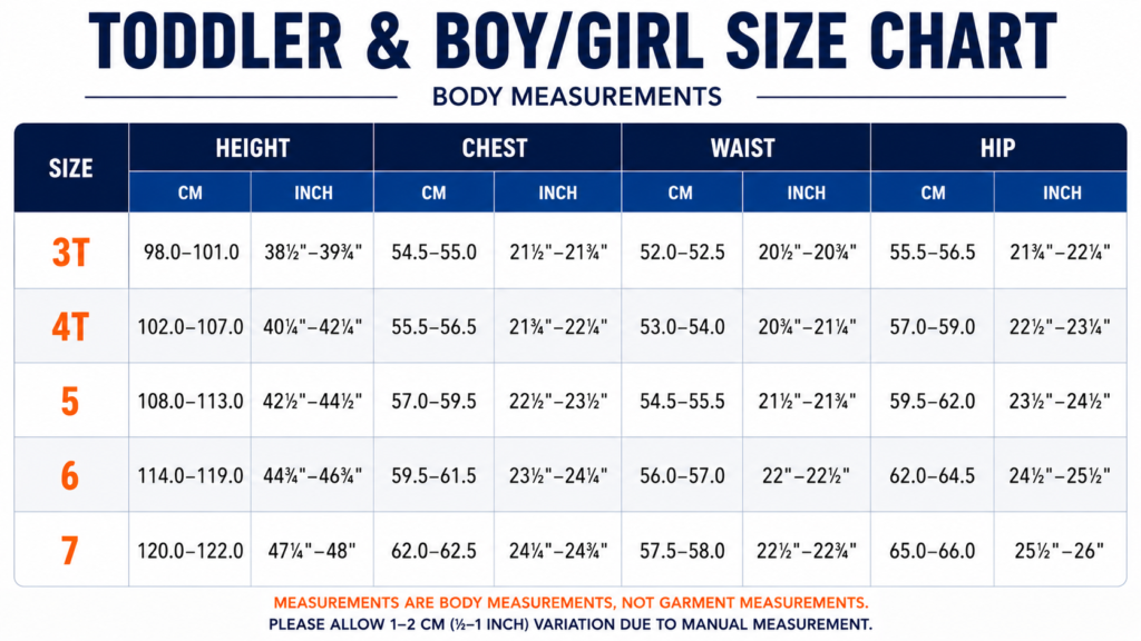 Toddler Boy/Girl Size Chart